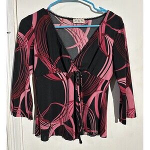 Y2K MKM Designs Ruched Pink & Black Swirl Stretch Top, Size Medium